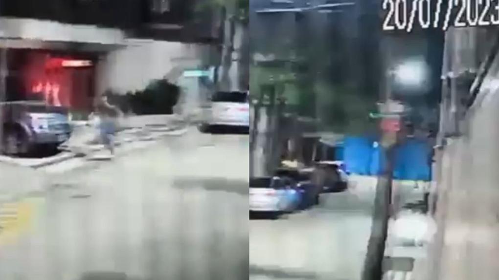 print de vídeo que mostra rua onde houve assalto a uma clínica