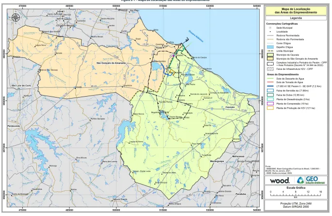 O projeto (delimitado em pelo contorno em preto) irá receber a planta em duas cidades da Região Metropolitana de Fortaleza
