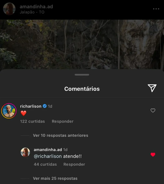 Comentários de Richarlison e Amanda no Instagram