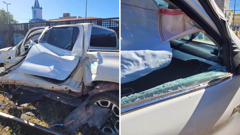 carro danificado após acidente com VLT em Fortaleza