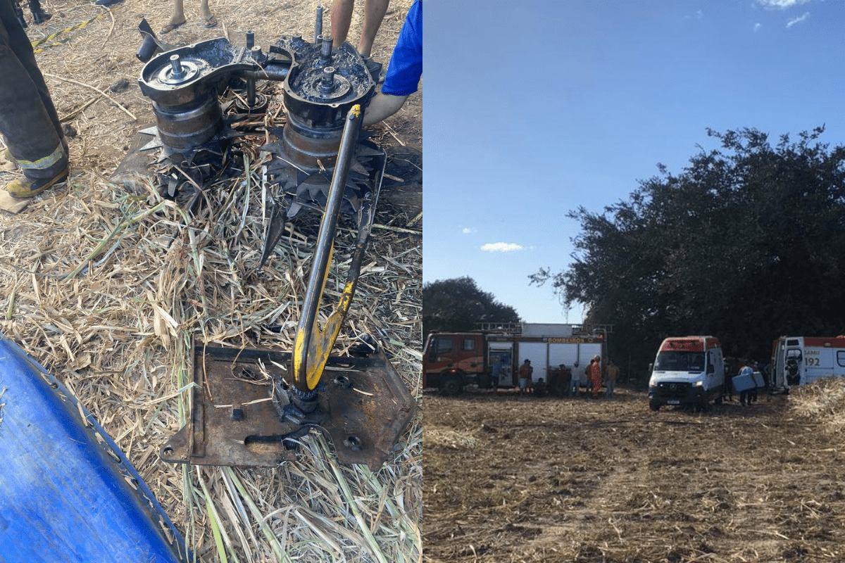 imagens de máquina onde homem prendeu a perna