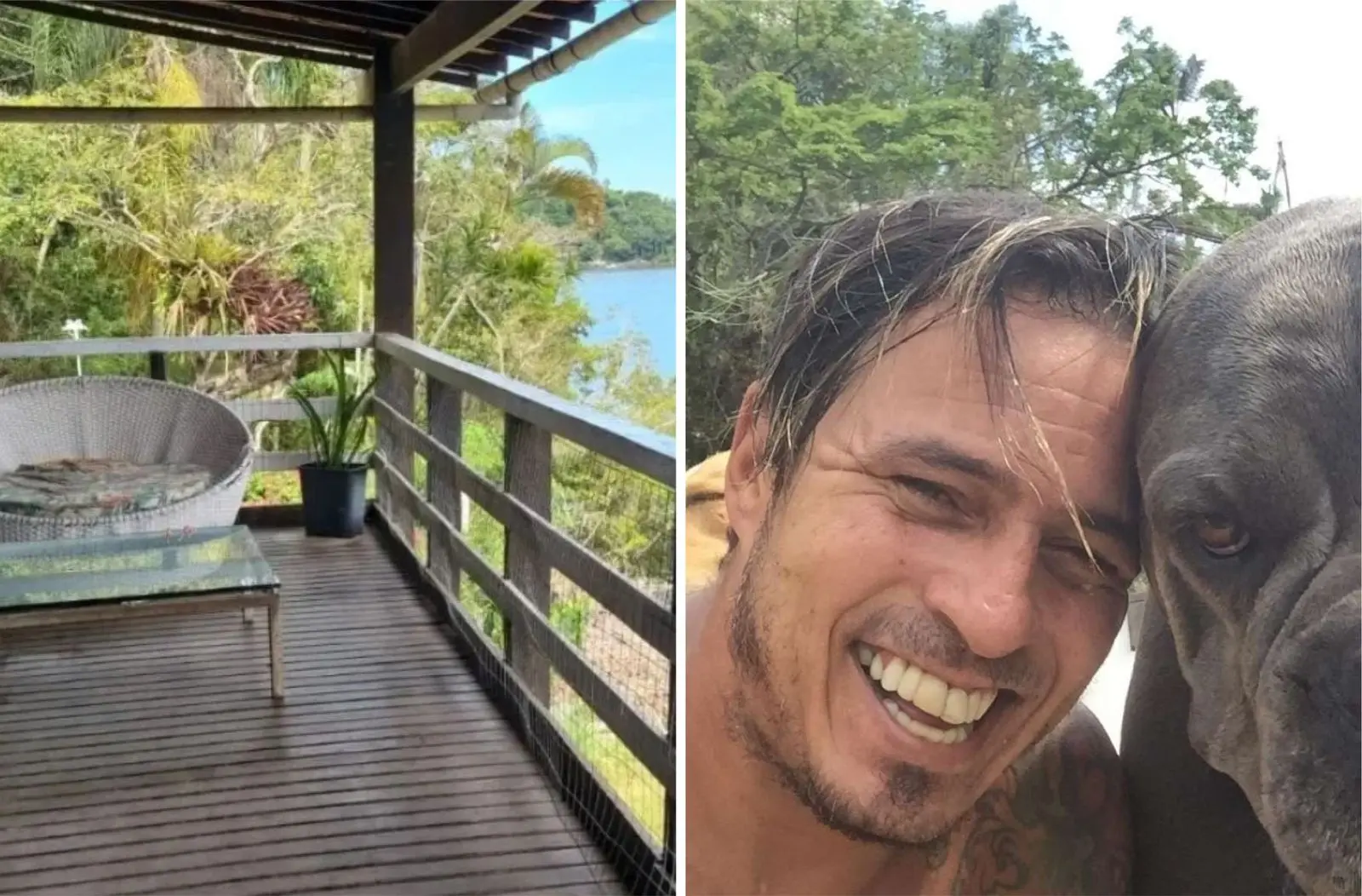 Montagem de fotos mostra a mansão à esquerda e Marcelo à direita