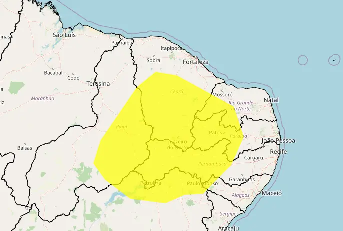 Inmet emite alerta amarelo para vendaval no interior do Ceará