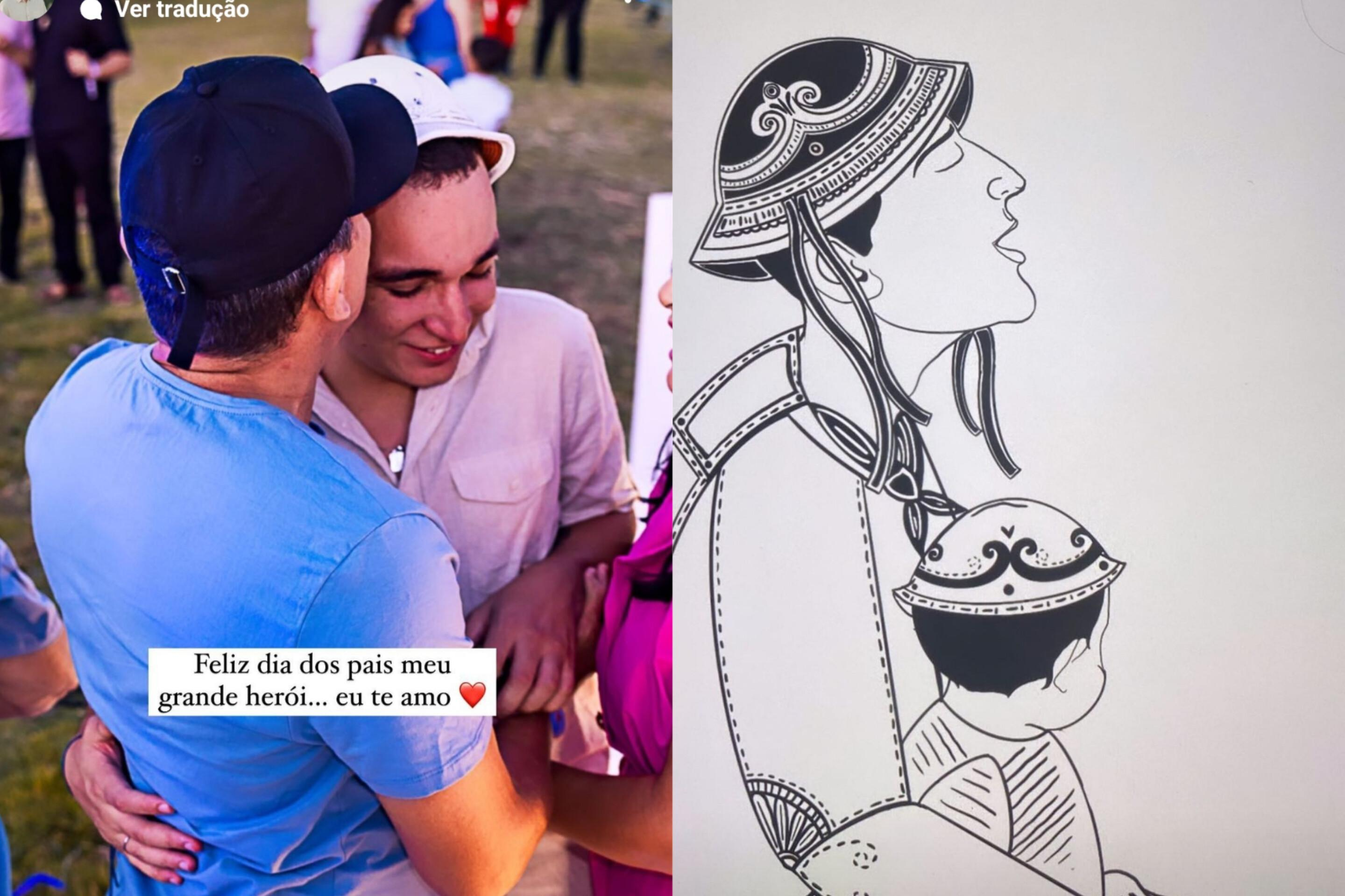 João Gomes postou foto ao lado do pai e um desenho dele carregando o futuro filho