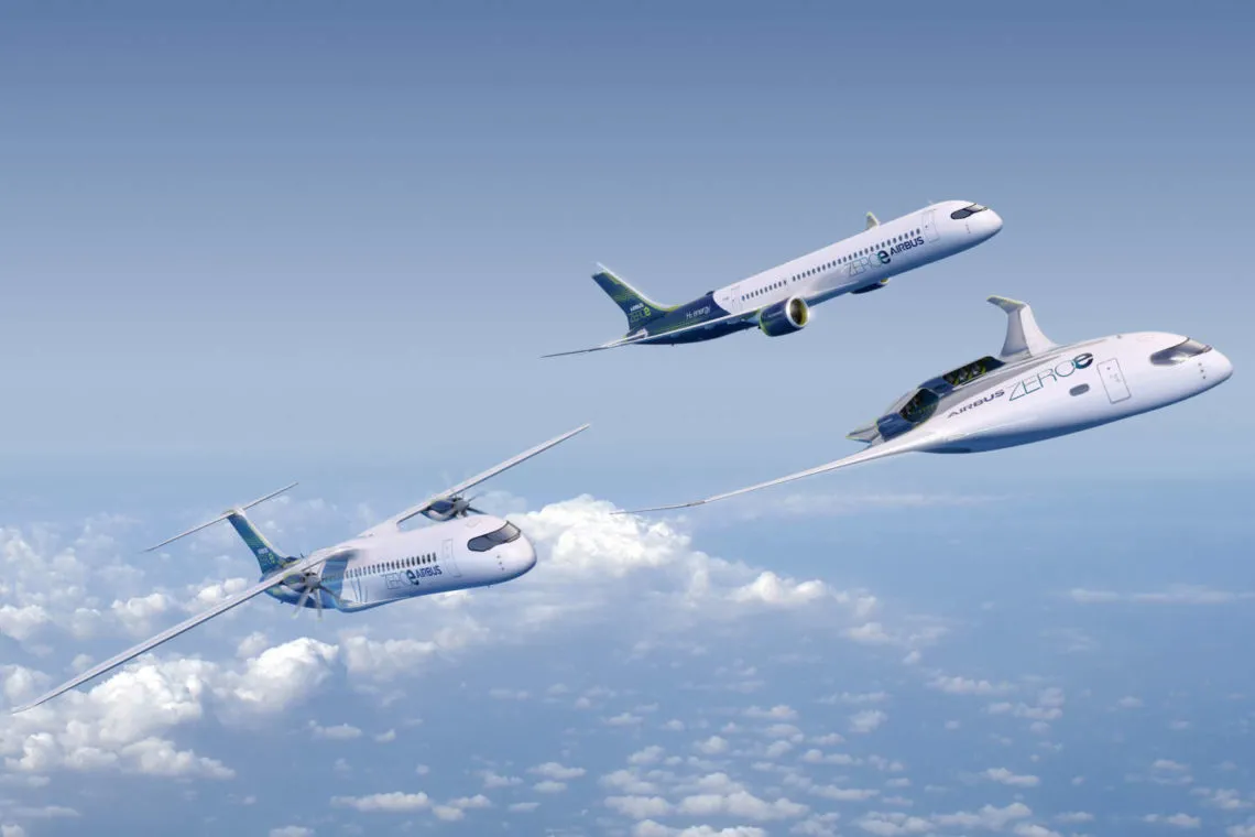 A Airbus planeja três modelos diferentes de aeronaves movidas a hidrogênio verde