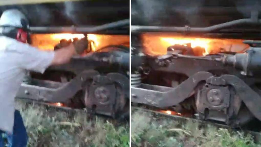Montagens mostram incêndio em trem que transportava cimento e pegou fogo em Caucaia no dia 20 de agosto de 2023