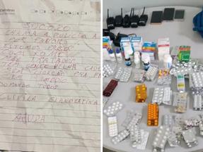 bilhete de socorro e remédios encontrados em clínica clandestina no rio grande do sul