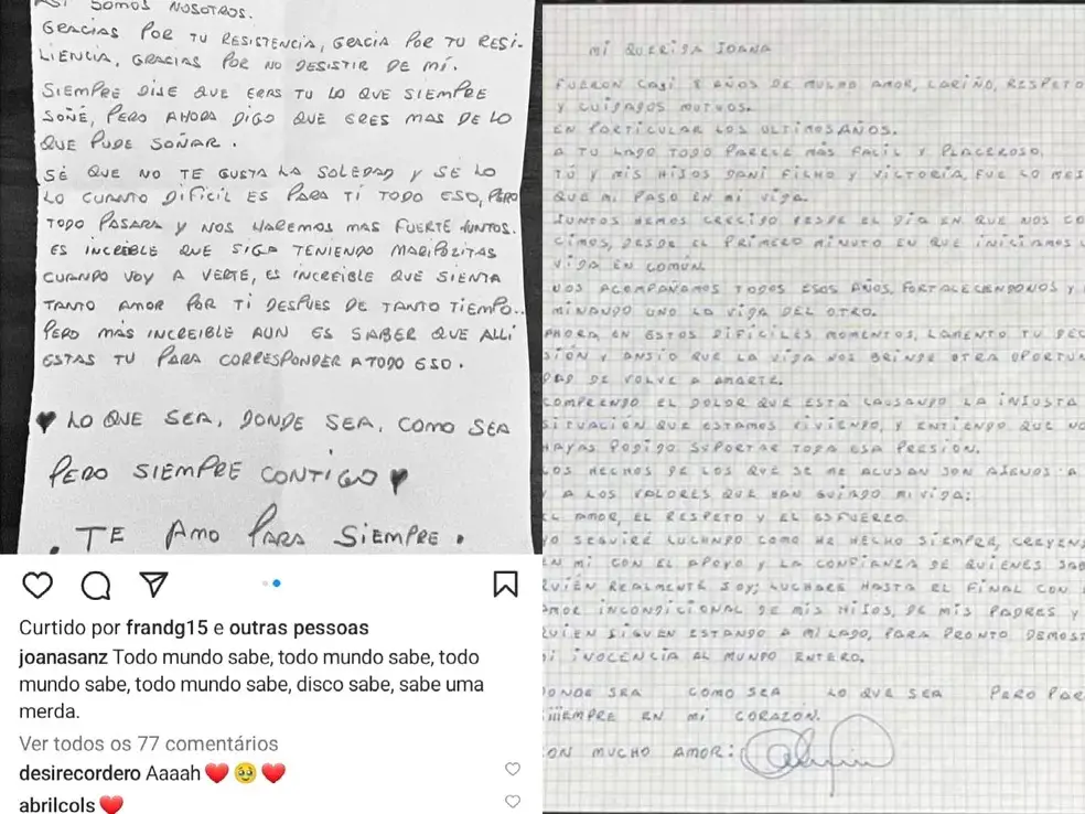 Imagem da notícia: Ex de Daniel Alves, Joana Sanz, surpreende a web ao publicar suposta carta enviada pelo jogador 