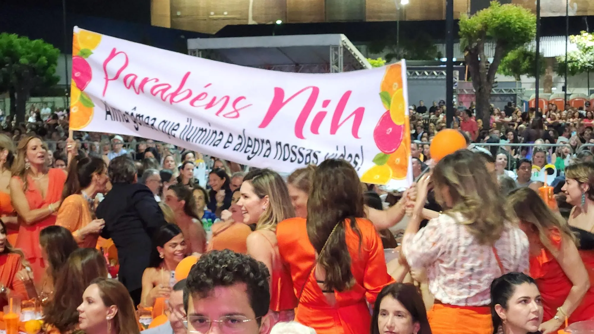 Faixa erguida por amigas de aniversariente
