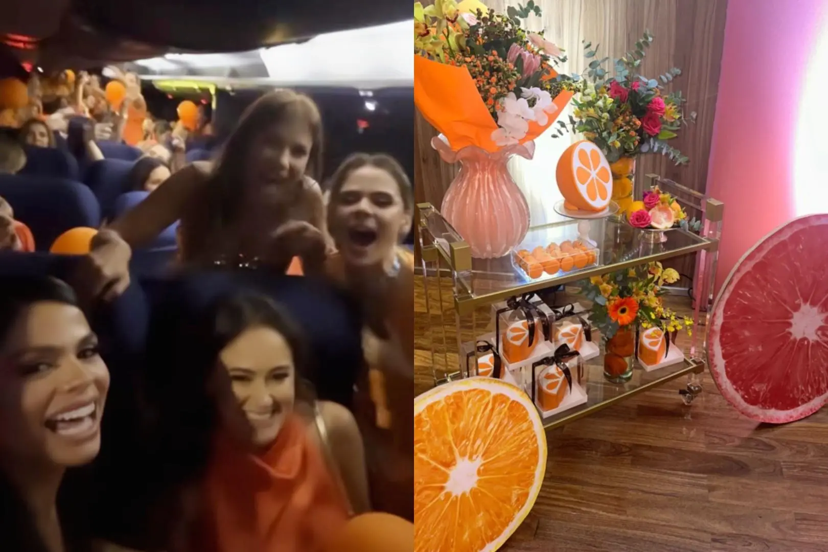 Festa teve ainda ônibus privado e decoração com bolo em formato de laranja
