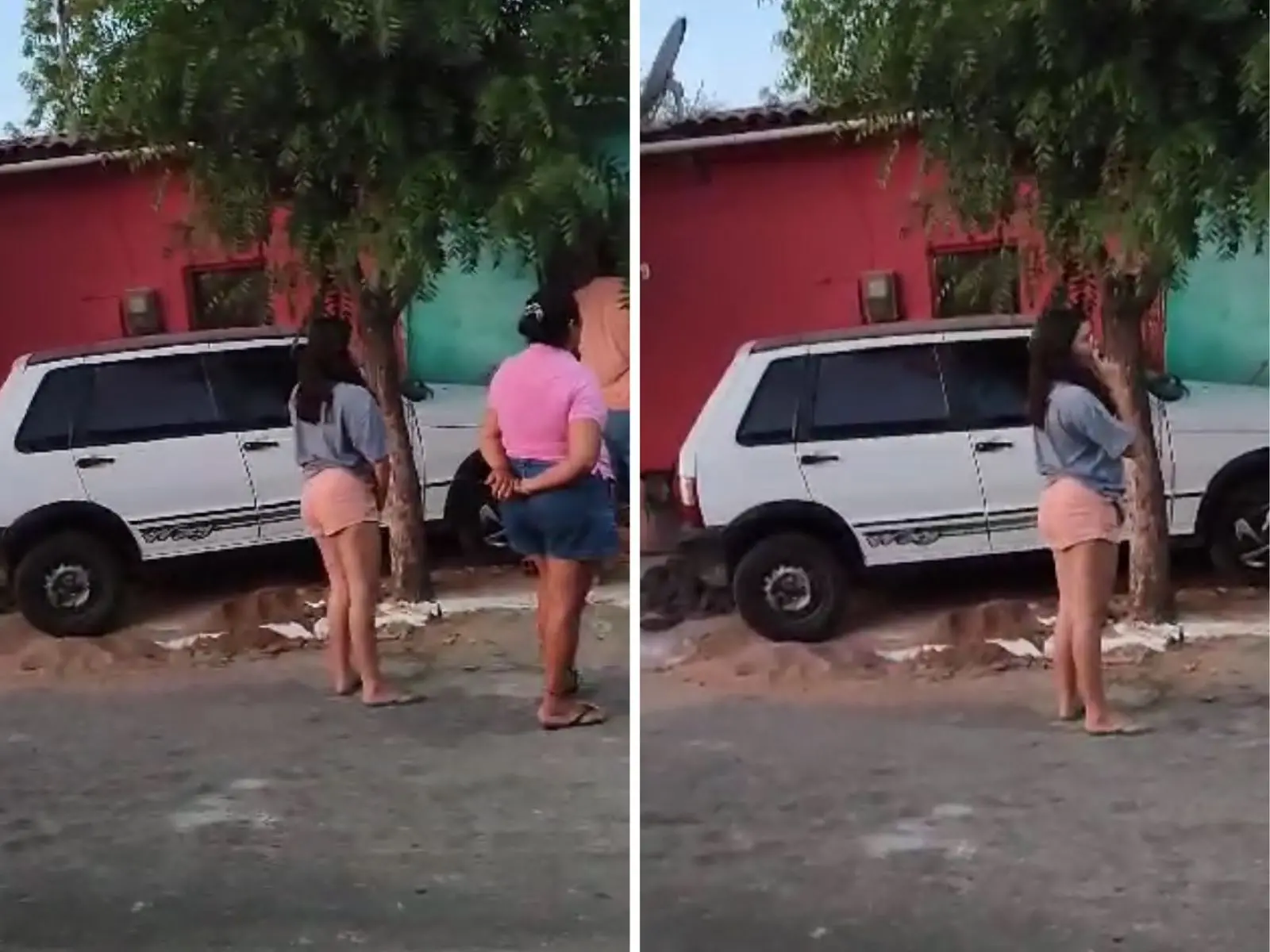 Veículo uno branco em cima de calçada após tentativa de atropelamento em Santa Quitéria