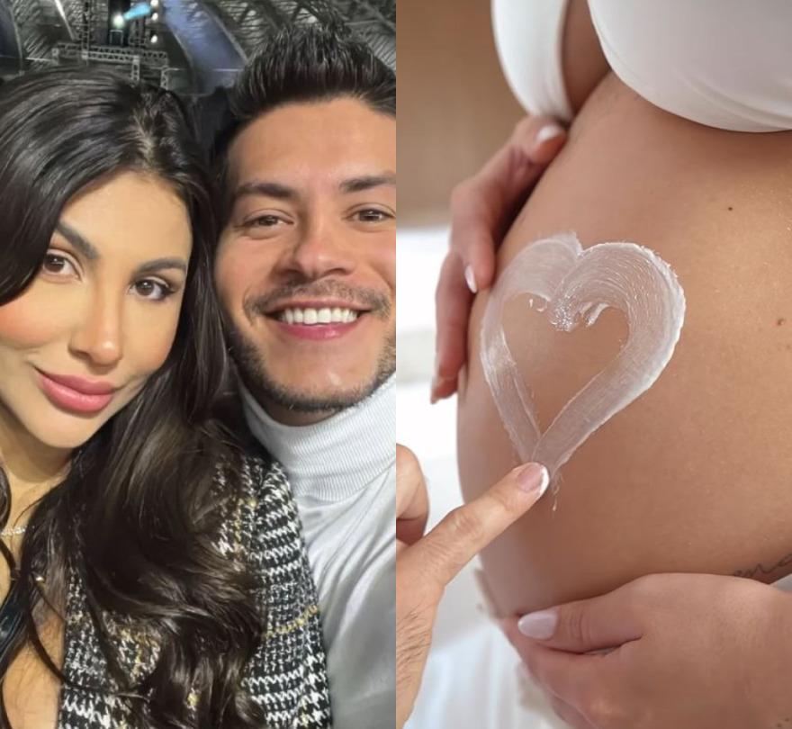 Montagem de fotos de Arthur Aguiar com namorada Jhenny Santucci e foto da barriga de Jhenny