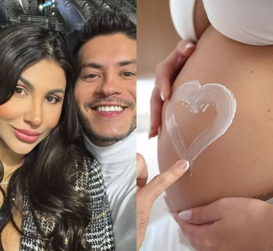 Montagem de fotos de Arthur Aguiar com namorada Jhenny Santucci e foto da barriga de Jhenny