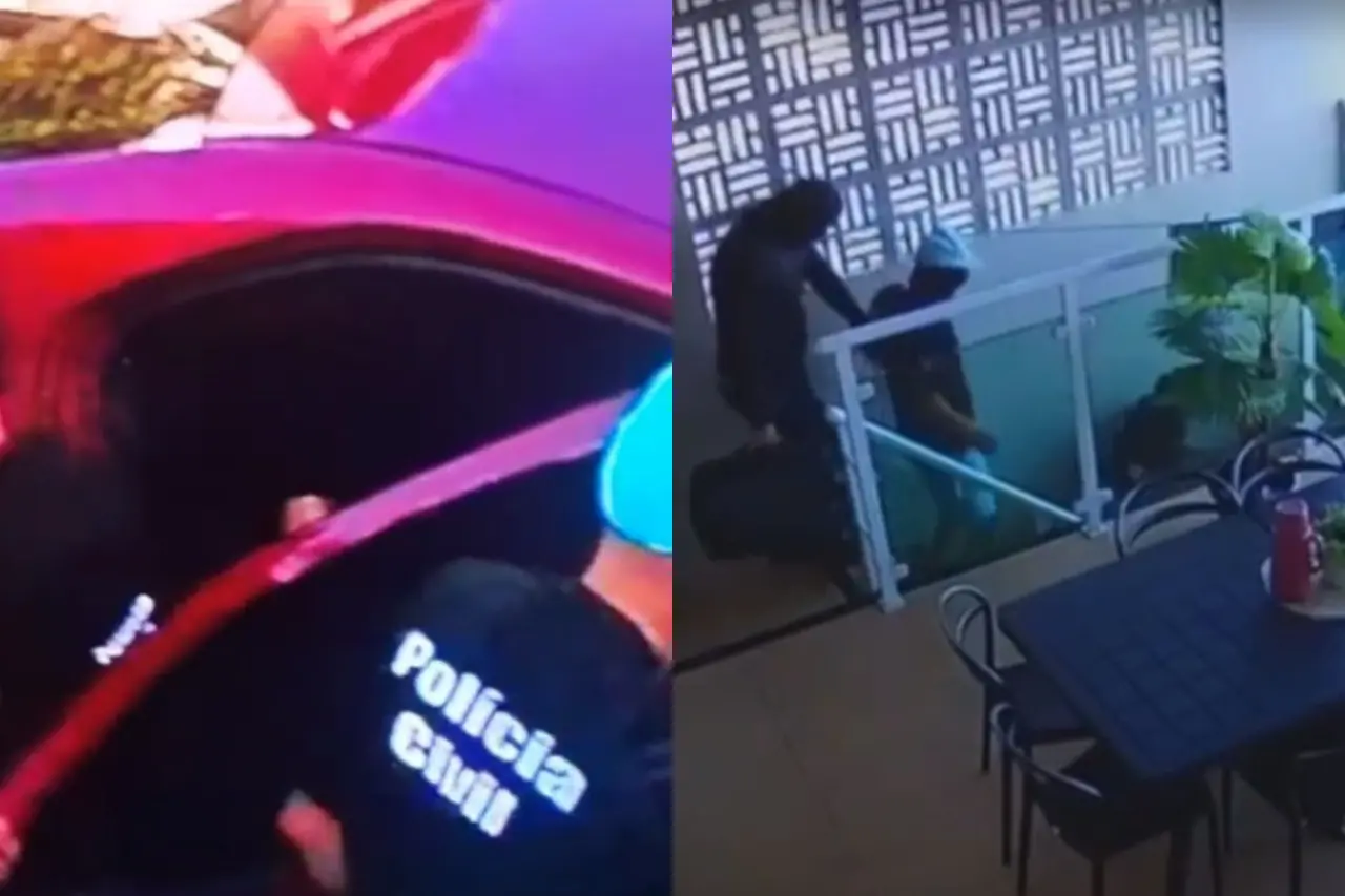 imagens de câmera de segurança mostrando sequestradores vestidos com farda policial