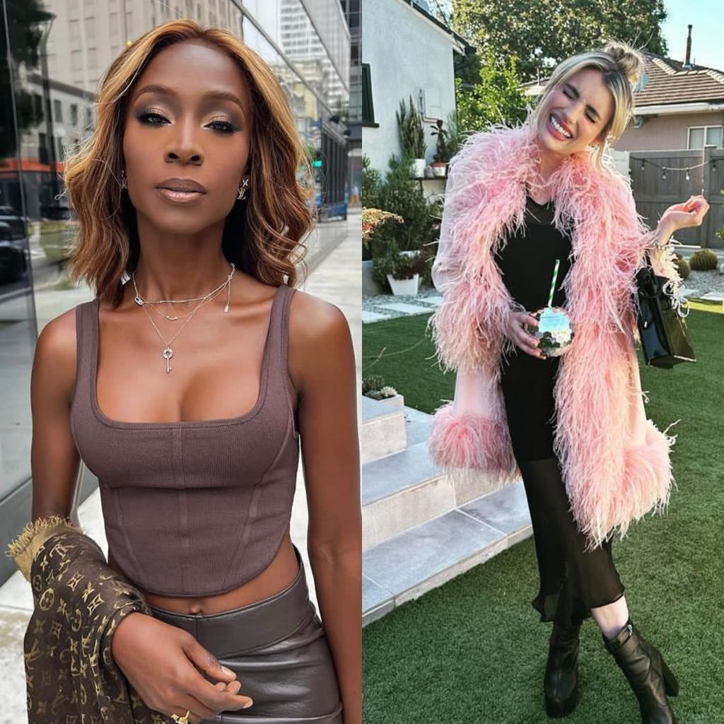 montagem com fotos de angelica ross e emma roberts