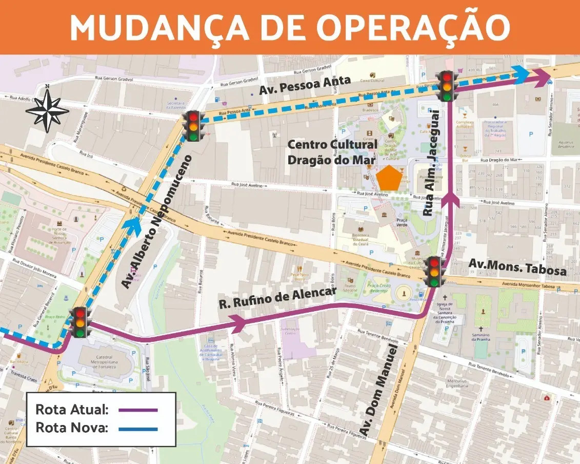 Mapa divulgado pela Prefeitura mostra a rota antiga e a nova