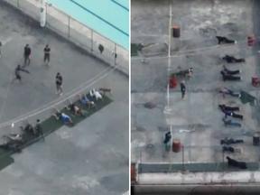 Montagem mostra imagens de criminosos recebendo treinamento de guerrilha e combate no Complexo da Maré, Rio de Janeiro. Imagens foram exibidas no Fantástico de 24 de setembro de 2023