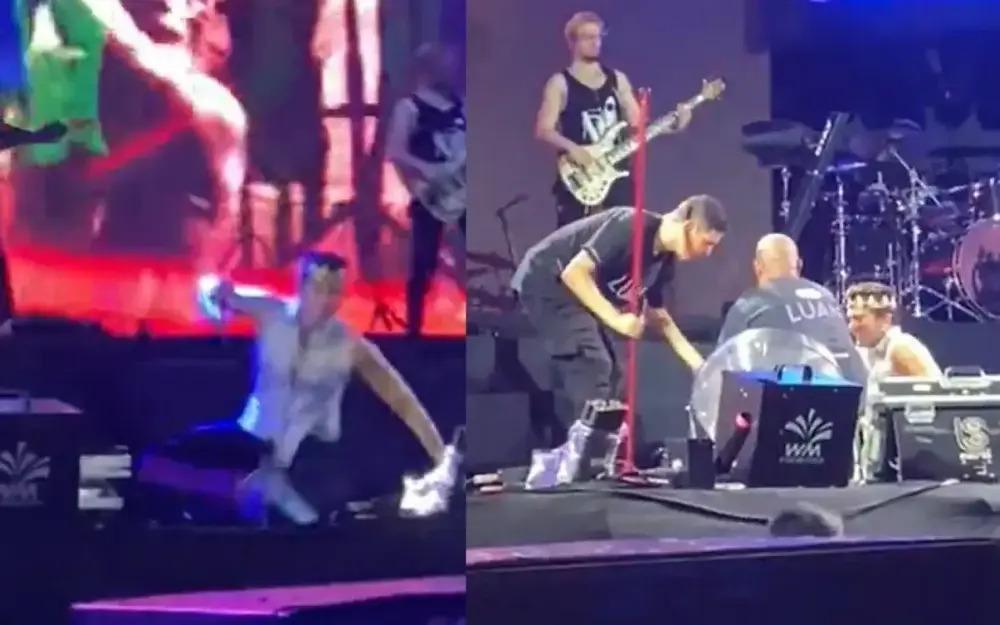 Membros da banda ajudaram o cantor Luan Santana a se levantar