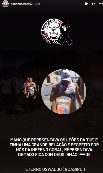 Print de perfil Bonde dos Cães de luto pela morte de torcedor