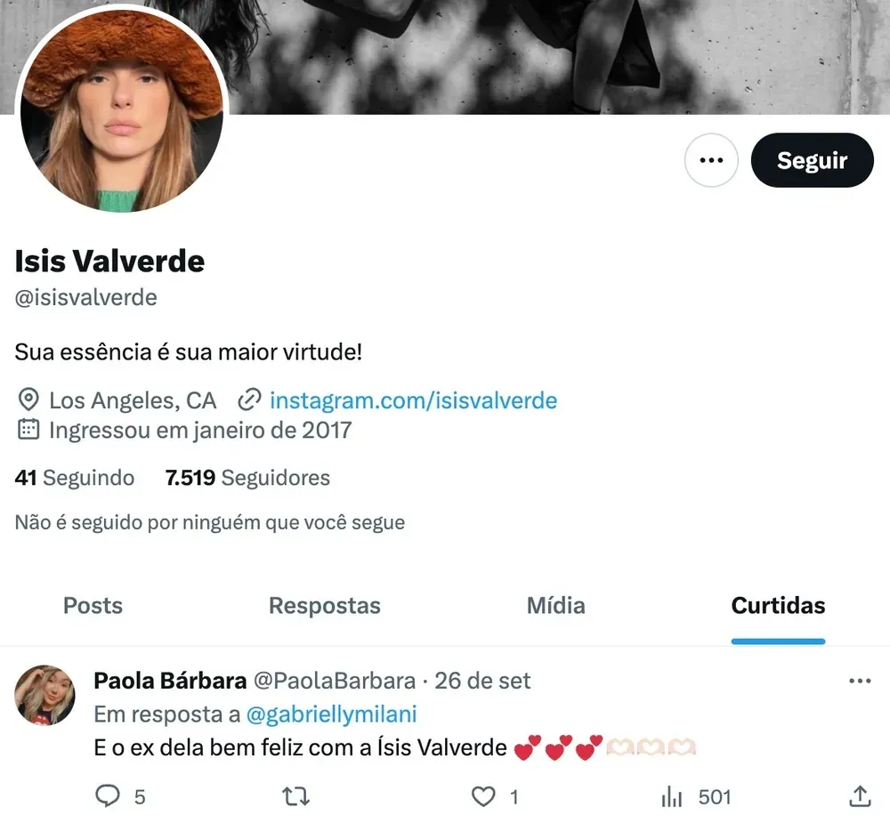 Print do post curtido pela atriz