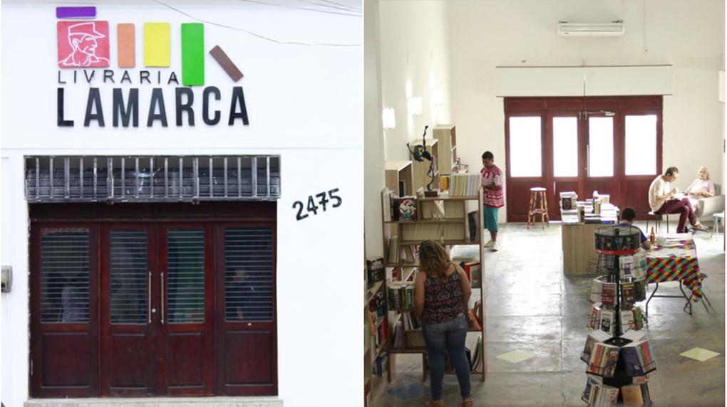 fachada e interior da livraria lamarca, no Benfica, em Fortaleza