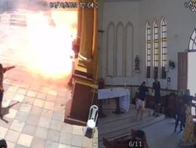 Montagem de fotos de explosão de fogos na Paróquia de São Francisco no Crato