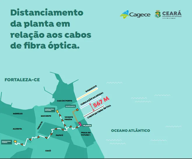 Mapa mostra a distância entra a usina e os cabos
