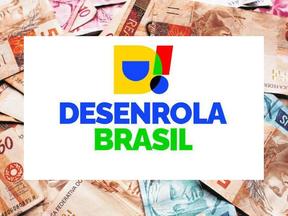 Montagem de imagens mostra várias notas de real e sobre ela a logo do programa Desenrola Brasil