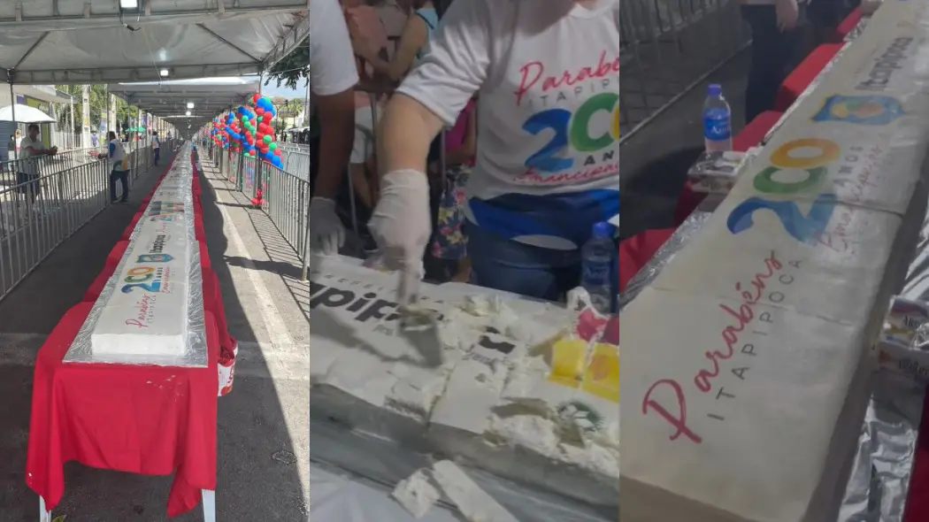 Montagem do bolo de 200 metros de Itapipoca