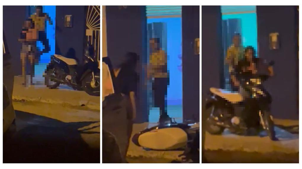 montagem com imagens de agressão a mulher em rua de antonina do norte