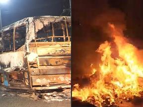 montagem de ônibus incendiados no Rio de Janeiro