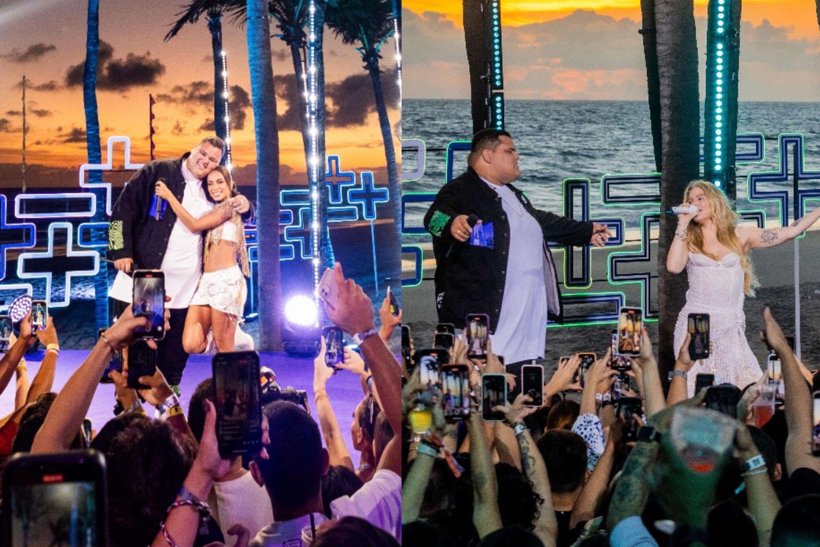 Anitta e Luisa Sonza em fotos com o vocalista do grupo Menos é Mais