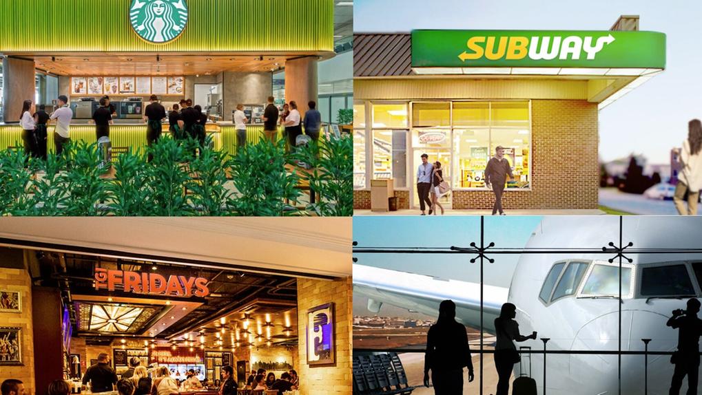 Fachadas de lojas da Starbucks e Subway