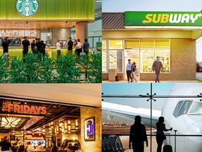 Fachadas de lojas da Starbucks e Subway