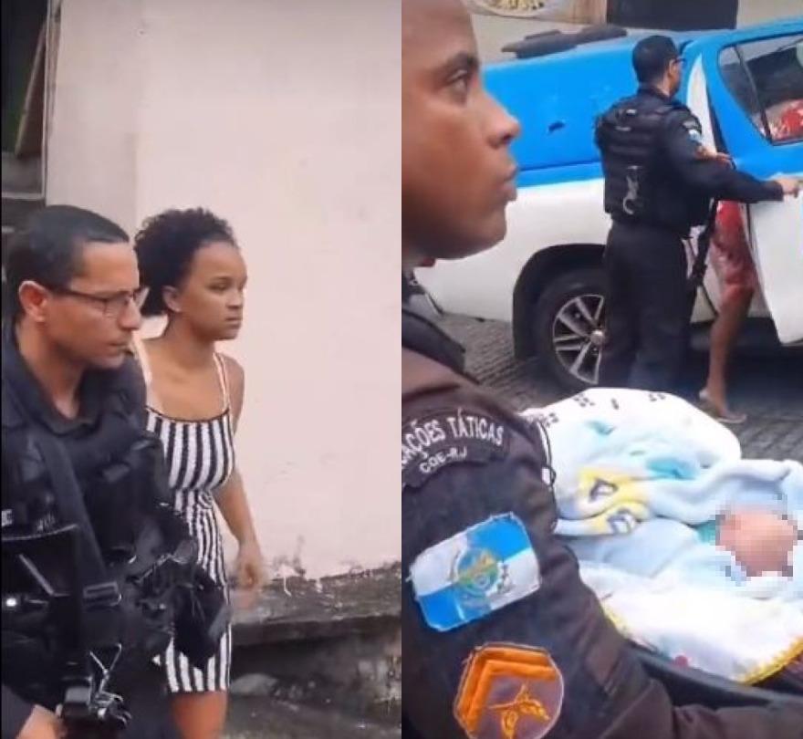 Imagem de uma equipe da UPP resgatando o recém-nascido sequestrado