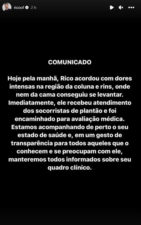 A equipe do ex-Fazendo publicou o comunicado nas redes sociais