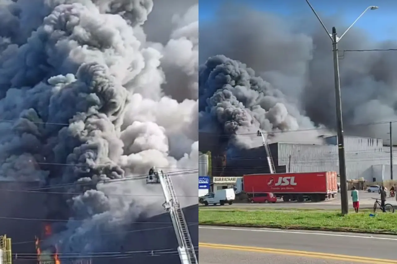 imagens de incêndio em fábrica da cacau show em linhares, espírito santo