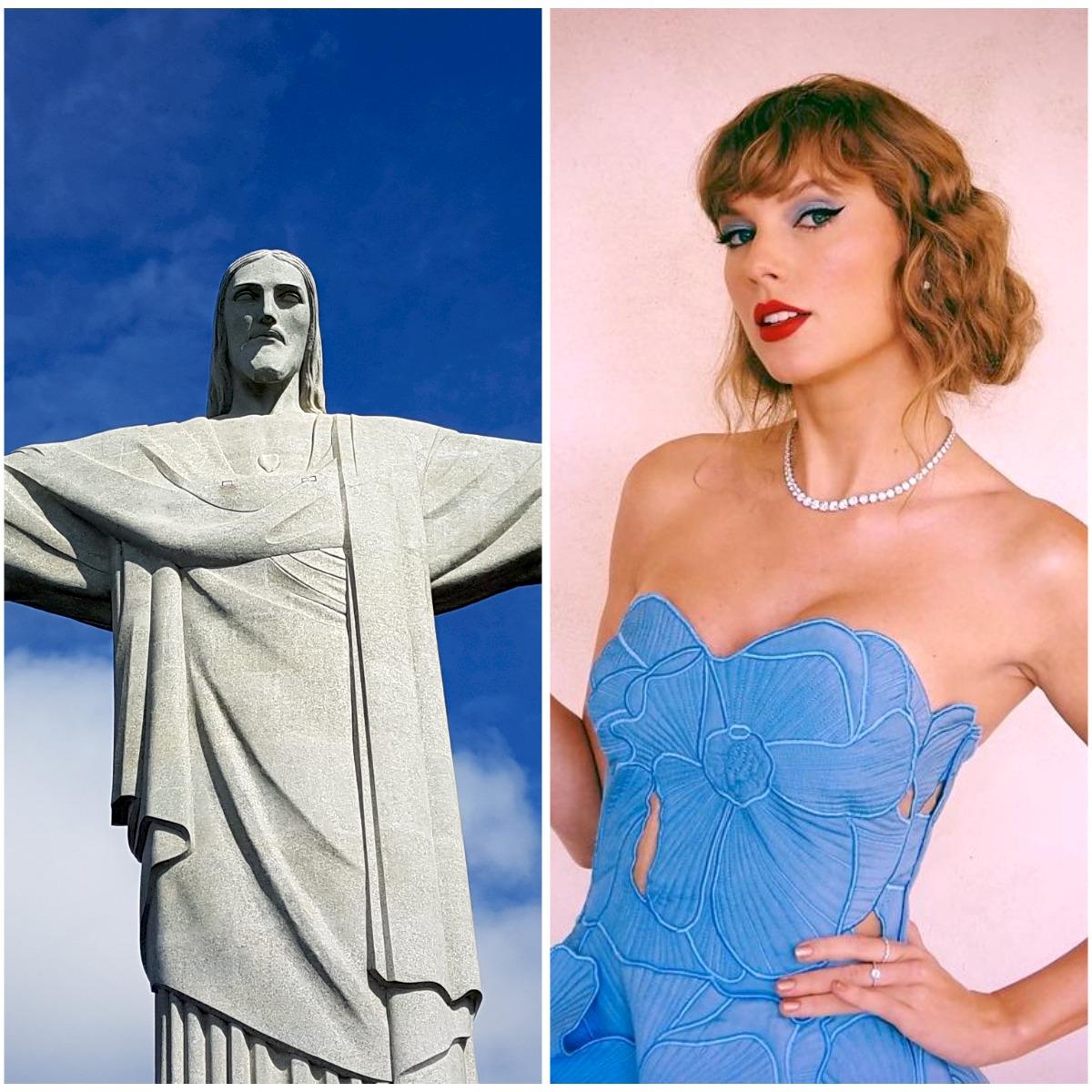 Esta é uma imagem da cantora norte-americana Taylor Swift e o Cristo Redentor