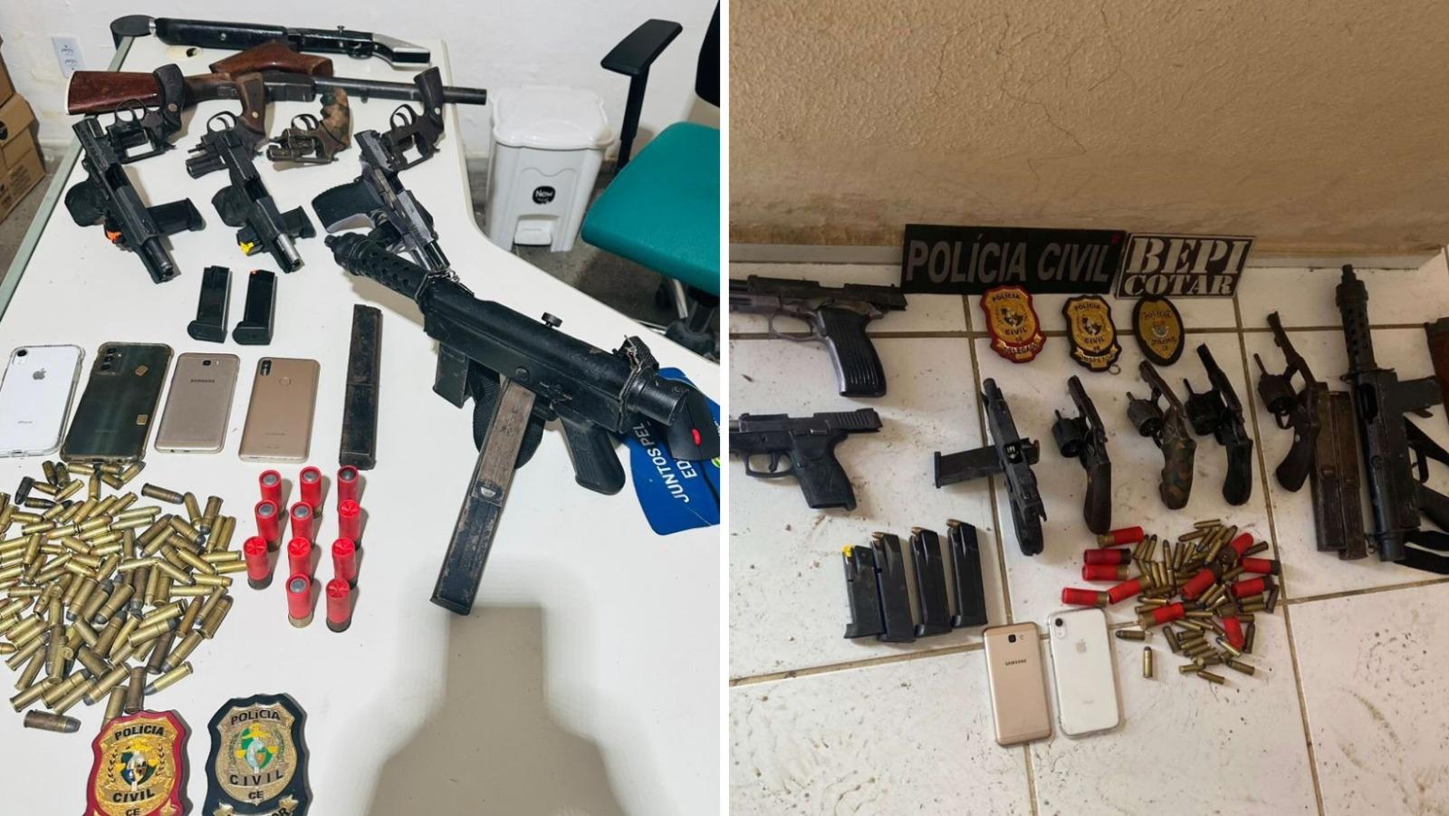 arsenal de armas de fogo apreendido em operação da PMCE e PC-CE