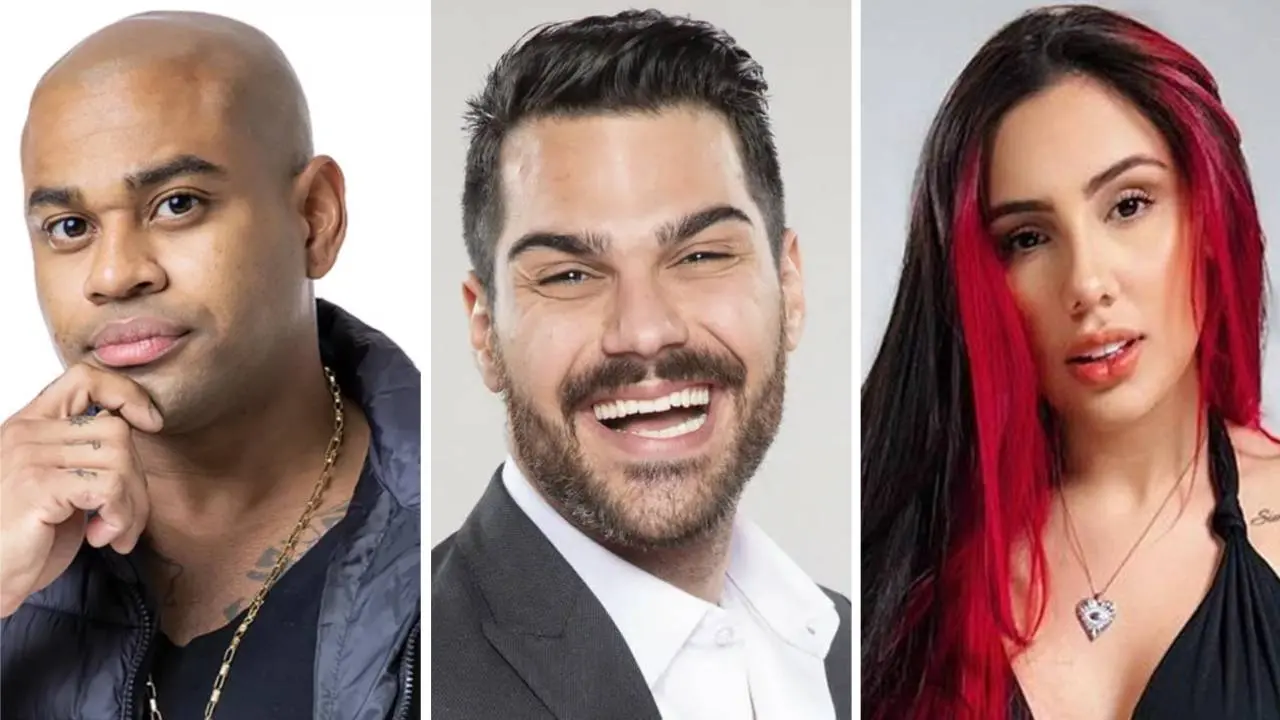 Montagem com imagens de Cezar Black, Shay e Alicia X, participante de A Fazenda 2023 que competem pela Prova do Fazendeiro em 22 de novembro de 2023. Enquete A Fazenda: quem deve se livrar da roça e virar fazendeiro da semana?