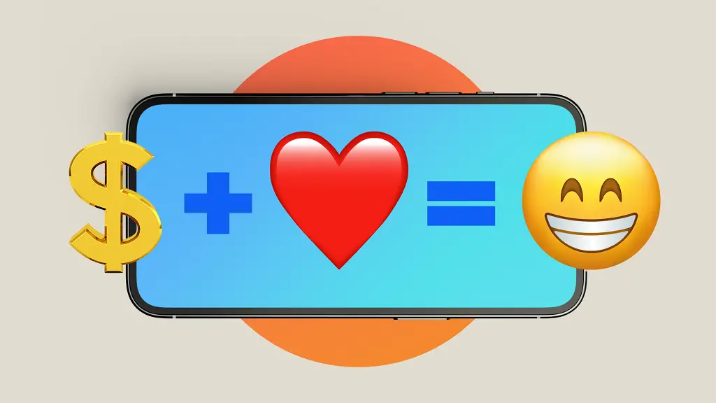 Imagem mostra um smartphone com os símbolos do cifrão somado a um coração que dá o resultado do emoji de felicidade