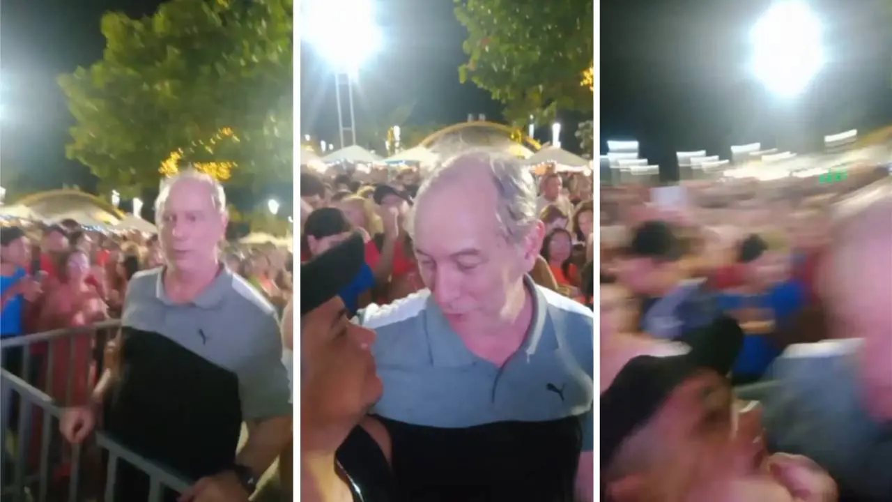 Montagem mostra Ciro Gomes dando tapa em rosto de homem após ser chamado de bandido