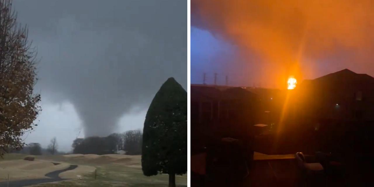 montagem de fotos do tornado no Tennesse