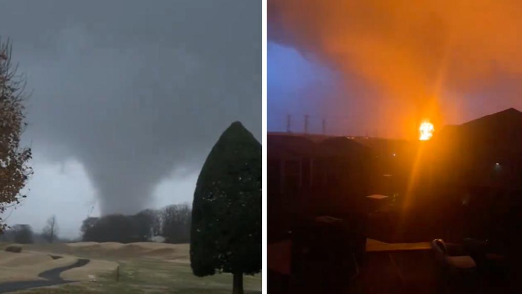 montagem de fotos do tornado no Tennesse