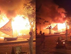 print de vídeo que mostra incêndio em restaurante em Jericoacoara