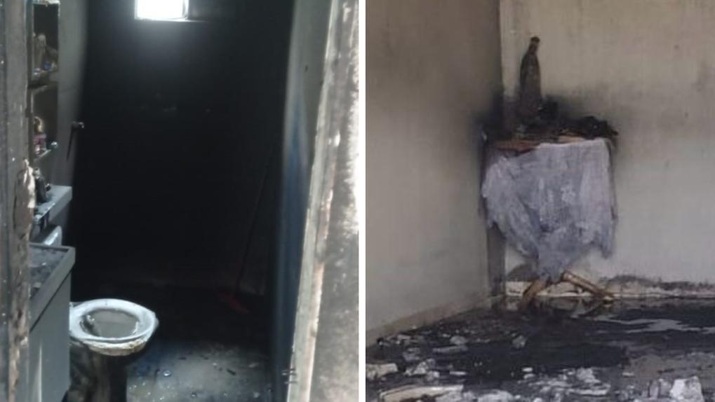montagem de fotos de incêndio em casa em Canindé