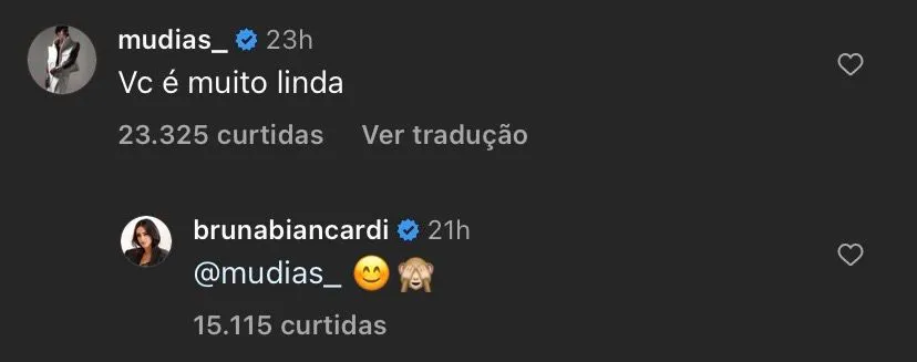 Print da interação entre Bruna e Murilo no Instagram