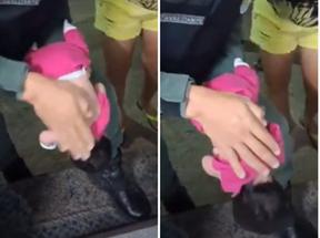 Montagem de fotos mostra policial salvando bebê de engasgo