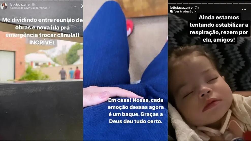 Letícia Cazarré fez postagens sobre estado de saúde da filha em rede social