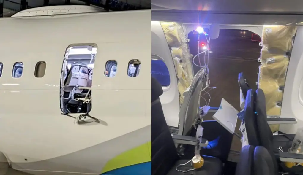 Imagem da fuselagem de um avião sem a porta